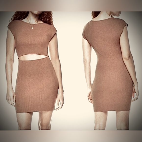 Aritzia Wilfred Midriff cutout Ribbed Knit mini dress Coffee Brown color Size S - Picture 1 of 9